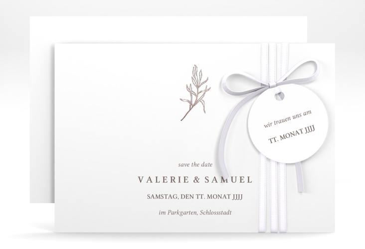 Save the Date-Karte Ivy A6 Karte quer rosegold minimalistisch mit kleiner botanischer Illustration