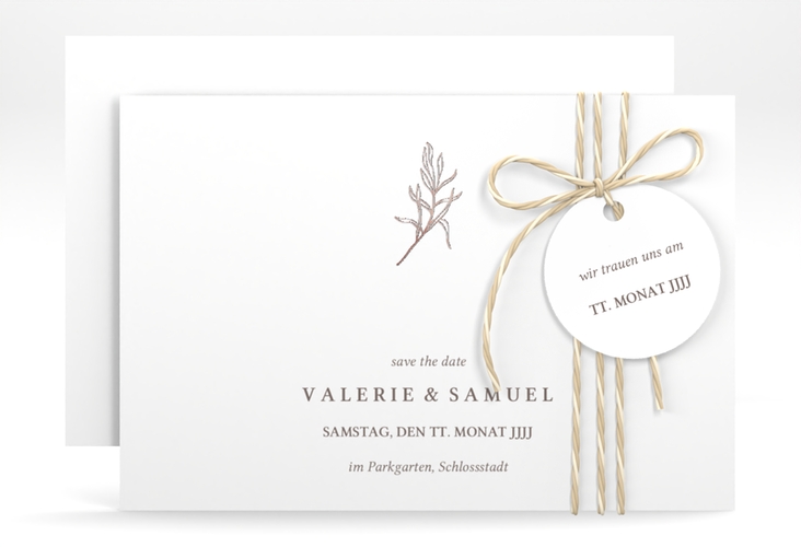 Save the Date-Karte Ivy A6 Karte quer rosegold minimalistisch mit kleiner botanischer Illustration