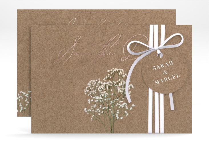 Save the Date-Karte Schleierkraut A6 Karte quer rosegold