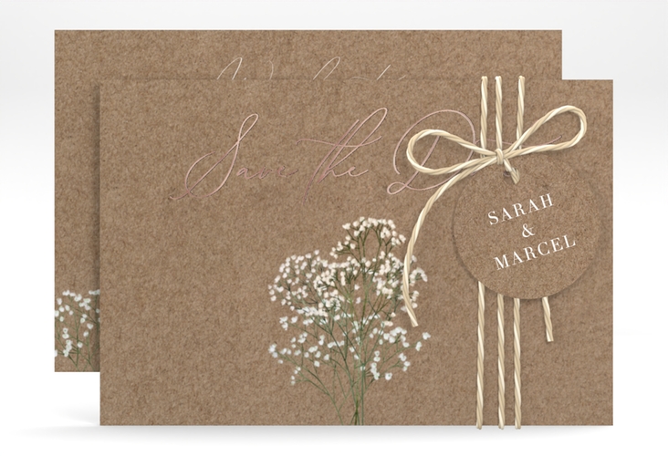 Save the Date-Karte Schleierkraut A6 Karte quer rosegold