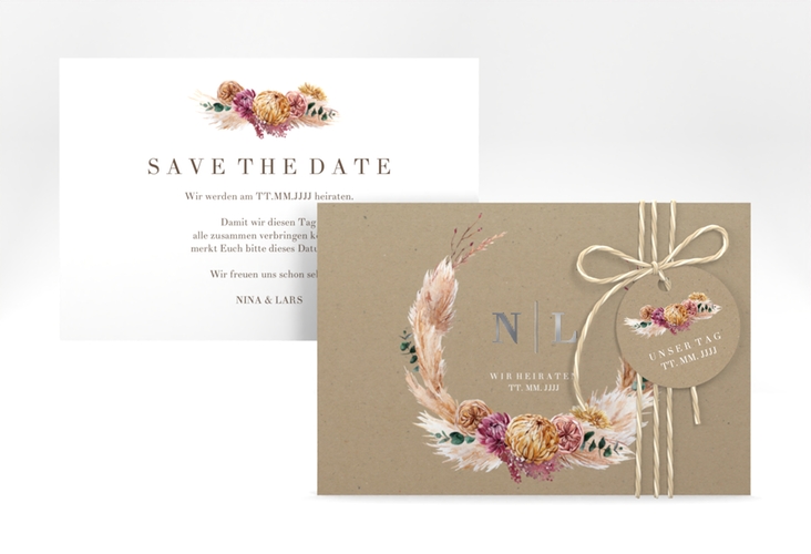 Save the Date-Karte Bohochic A6 Karte quer silber