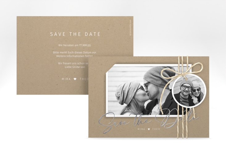 Save the Date-Karte Crafty A6 Karte quer silber