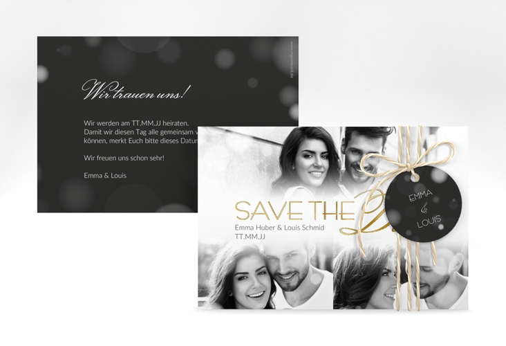 Save the Date-Karte Bokeh A6 Karte quer gold