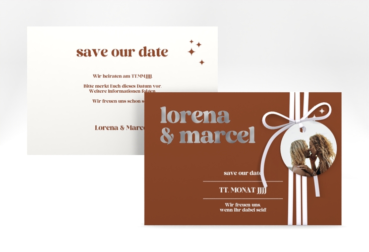 Save the Date-Karte Retro A6 Karte quer silber