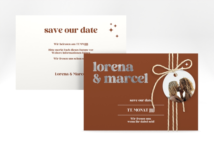 Save the Date-Karte Retro A6 Karte quer silber