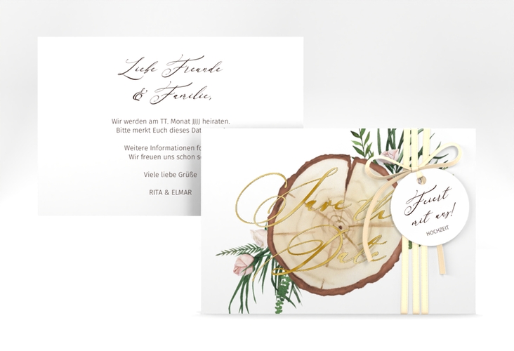 Save the Date-Karte Woodland A6 Karte quer gold