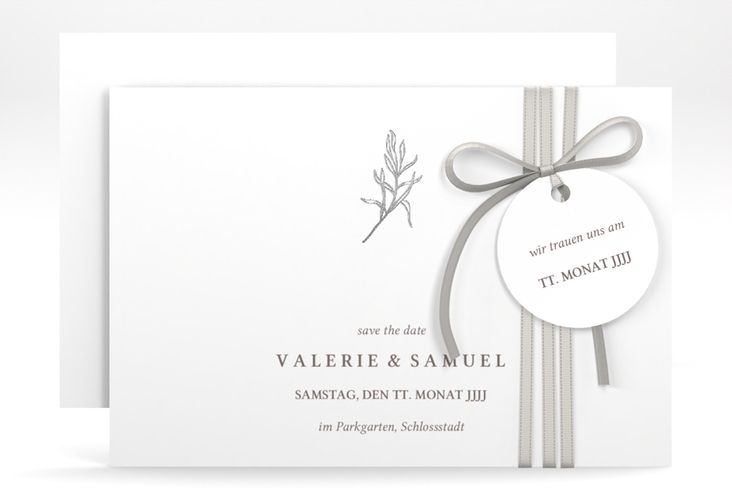 Save the Date-Karte Ivy A6 Karte quer silber minimalistisch mit kleiner botanischer Illustration