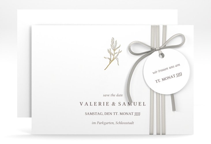 Save the Date-Karte Ivy A6 Karte quer gold minimalistisch mit kleiner botanischer Illustration