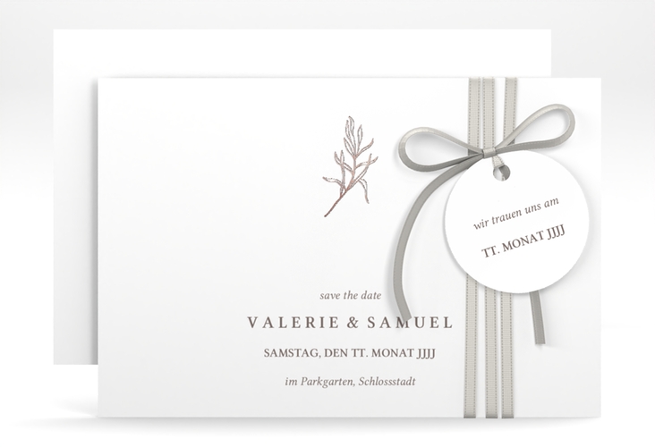 Save the Date-Karte Ivy A6 Karte quer rosegold minimalistisch mit kleiner botanischer Illustration