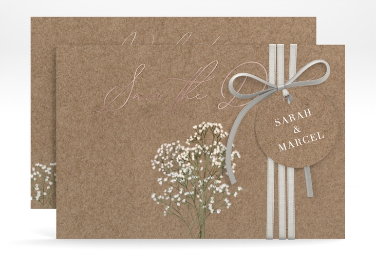 Save the Date-Karte Schleierkraut A6 Karte quer rosegold