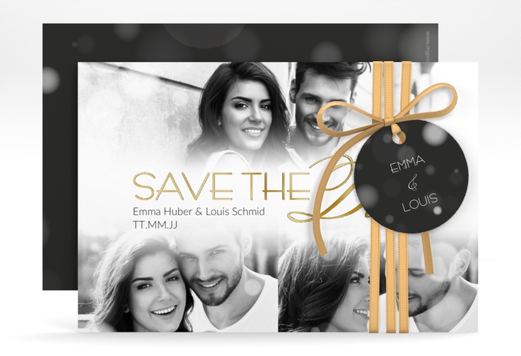 Save the Date-Karte Bokeh A6 Karte quer gold