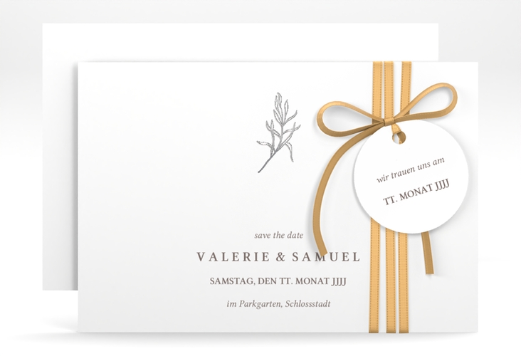 Save the Date-Karte Ivy A6 Karte quer silber minimalistisch mit kleiner botanischer Illustration