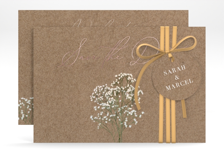 Save the Date-Karte Schleierkraut A6 Karte quer rosegold