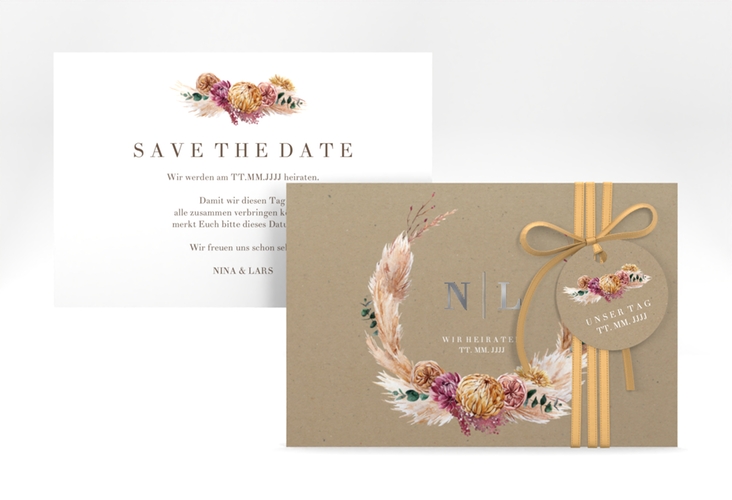 Save the Date-Karte Bohochic A6 Karte quer silber