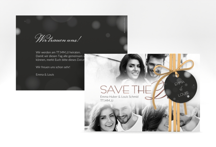 Save the Date-Karte Bokeh A6 Karte quer rosegold