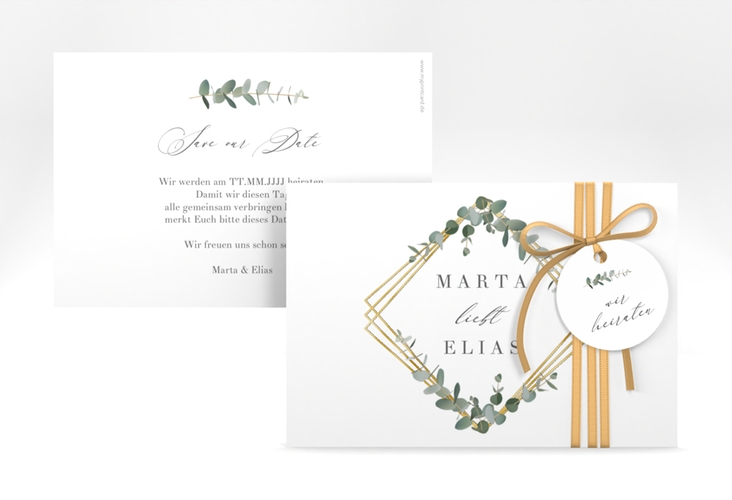 Save the Date-Karte Eukalyptus A6 Karte quer gold