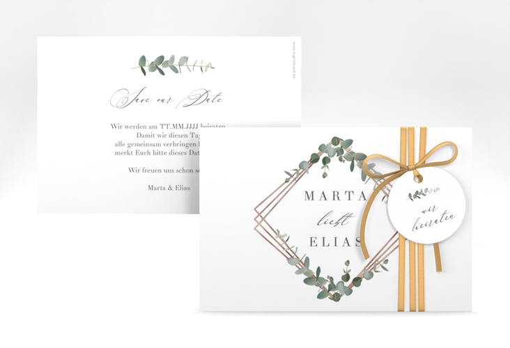 Save the Date-Karte Eukalyptus A6 Karte quer rosegold