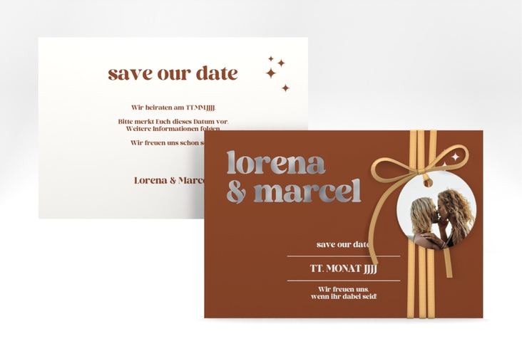 Save the Date-Karte Retro A6 Karte quer silber