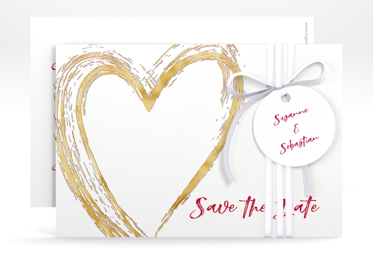 Save the Date-Karte Liebe A6 Karte quer rot gold