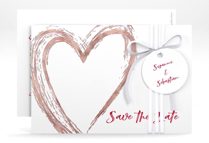 Save the Date-Karte Liebe A6 Karte quer rot rosegold