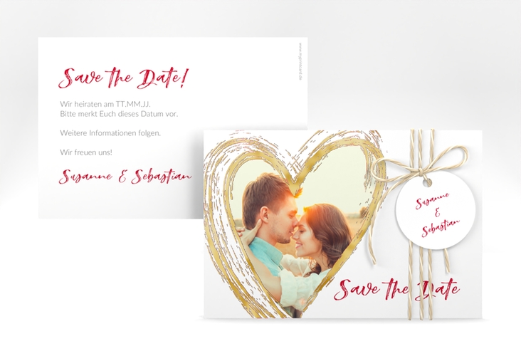 Save the Date-Karte Liebe A6 Karte quer rot gold