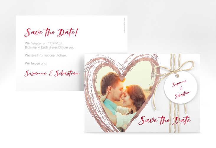 Save the Date-Karte Liebe A6 Karte quer rot rosegold