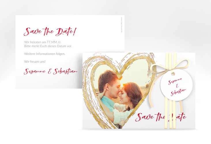 Save the Date-Karte Liebe A6 Karte quer rot gold