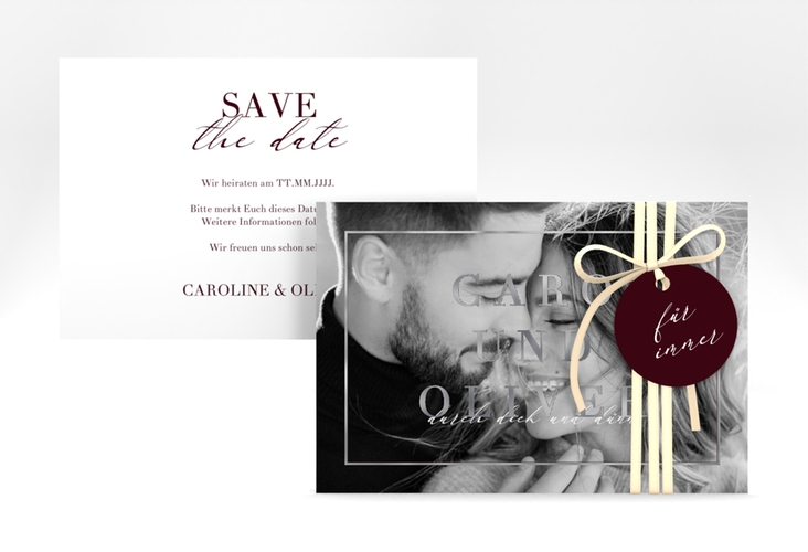 Save the Date-Karte Moment A6 Karte quer rot silber