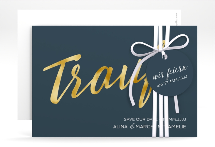 Save the Date-Karte Traufe A6 Karte quer blau gold