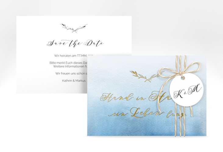 Save the Date-Karte Divine A6 Karte quer blau gold