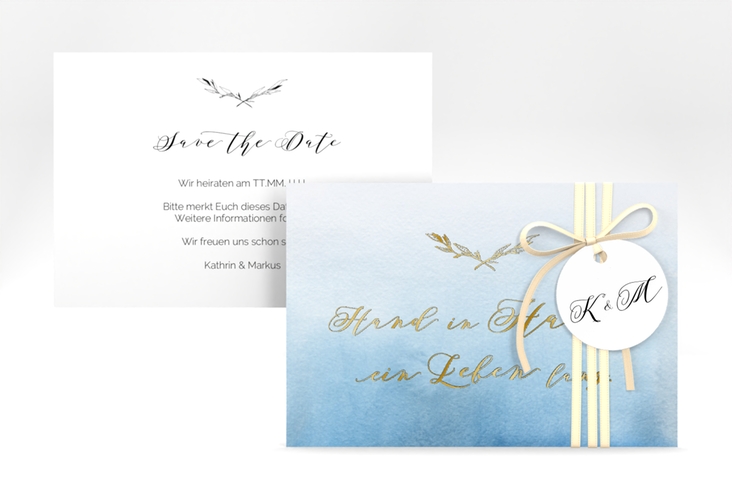 Save the Date-Karte Divine A6 Karte quer blau gold