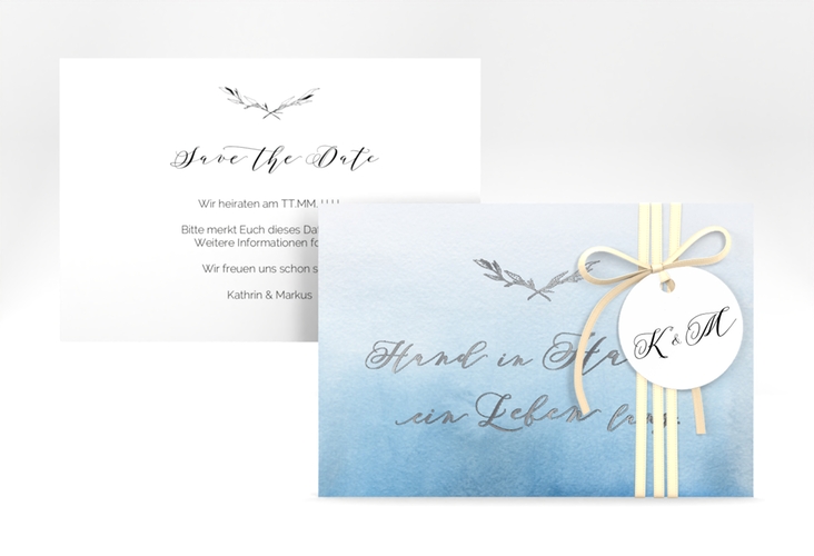 Save the Date-Karte Divine A6 Karte quer blau silber