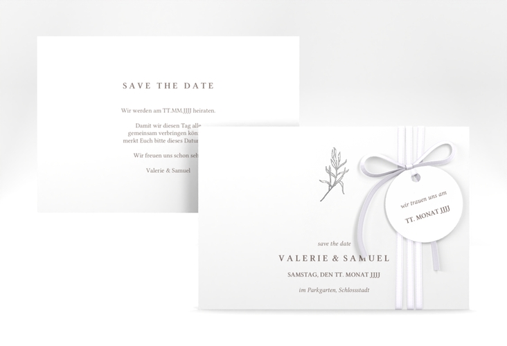 Save the Date-Karte Ivy A6 Karte quer weiss silber minimalistisch mit kleiner botanischer Illustration