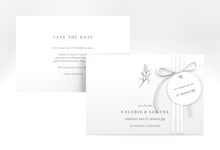 Save the Date-Karte Ivy A6 Karte quer weiss rosegold minimalistisch mit kleiner botanischer Illustration