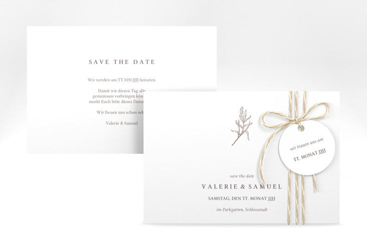 Save the Date-Karte Ivy A6 Karte quer weiss rosegold minimalistisch mit kleiner botanischer Illustration