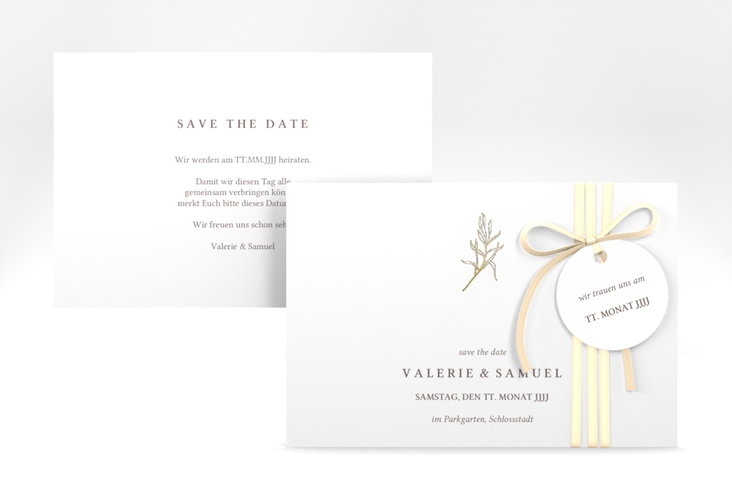 Save the Date-Karte Ivy A6 Karte quer weiss gold minimalistisch mit kleiner botanischer Illustration