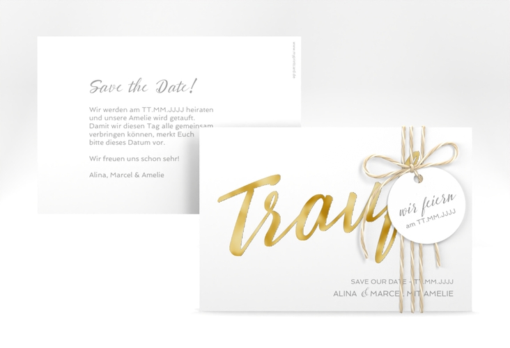 Save the Date-Karte Traufe A6 Karte quer weiss gold