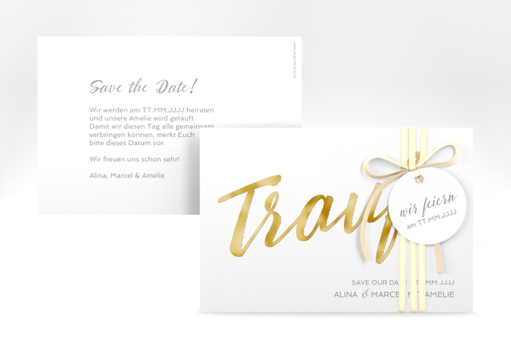 Save the Date-Karte Traufe A6 Karte quer weiss gold