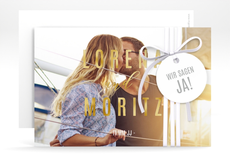 Save the Date-Karte Memory A6 Karte quer weiss gold