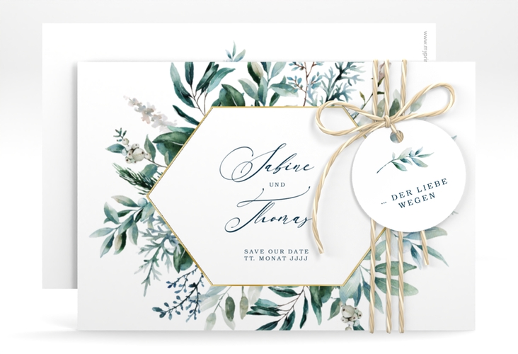 Save the Date-Karte Lumiere A6 Karte quer weiss gold