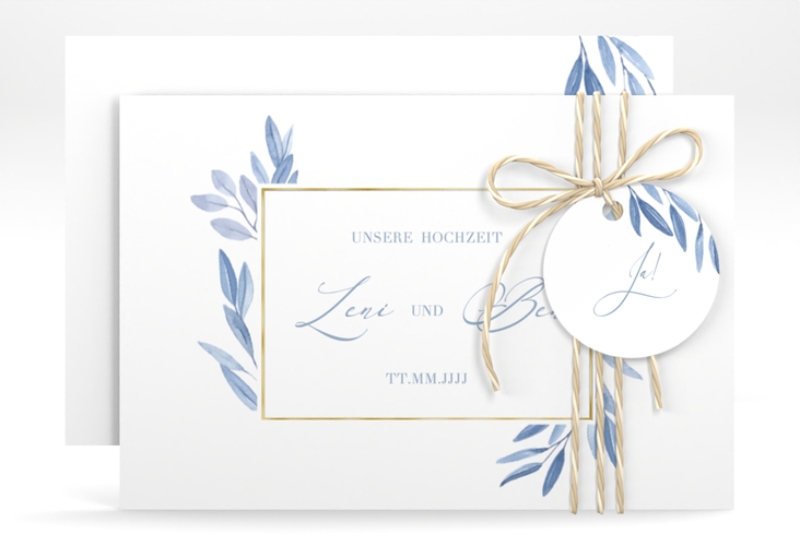 Save the Date-Karte Classicblue A6 Karte quer weiss gold