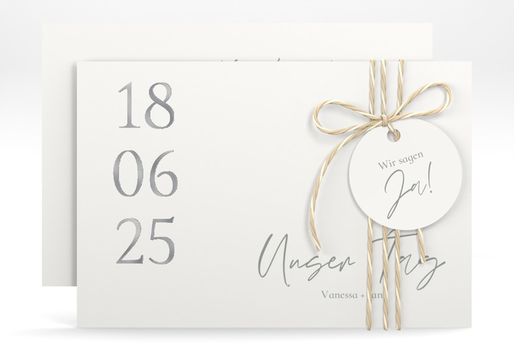 Save the Date-Karte Day A6 Karte quer weiss silber mit Datum im minimalistischen Design