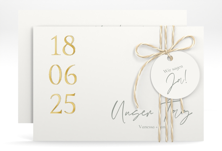 Save the Date-Karte Day A6 Karte quer weiss gold mit Datum im minimalistischen Design