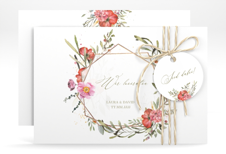 Save the Date-Karte Sommergarten A6 Karte quer weiss rosegold