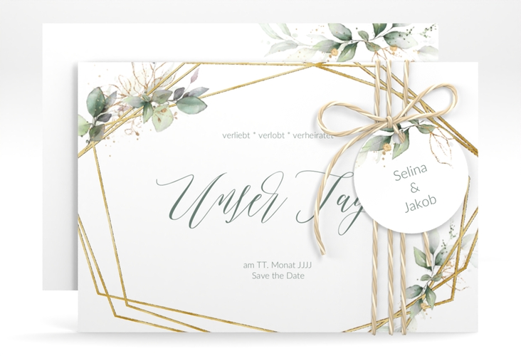 Save the Date-Karte Greenish A6 Karte quer gruen gold