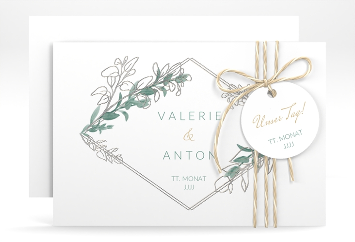 Save the Date-Karte Verde A6 Karte quer weiss silber