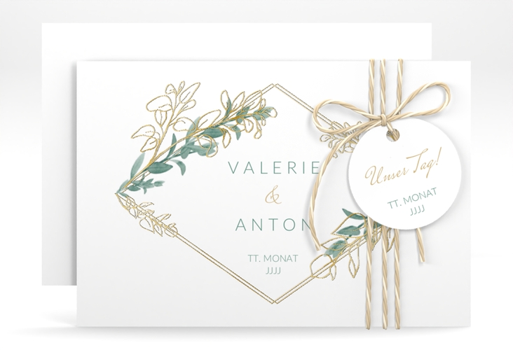 Save the Date-Karte Verde A6 Karte quer weiss gold