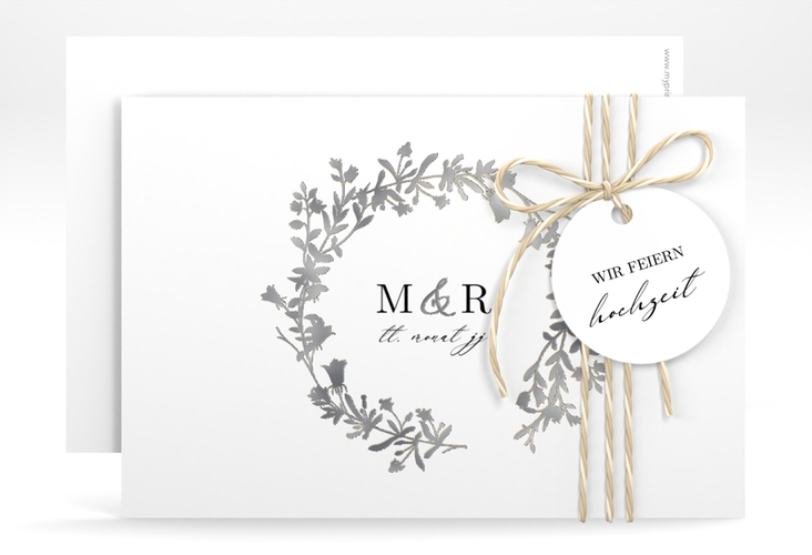 Save the Date-Karte Filigree A6 Karte quer weiss silber