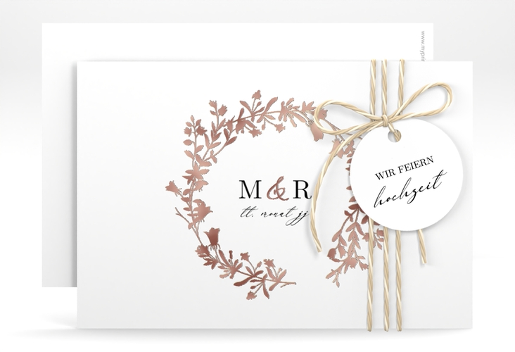 Save the Date-Karte Filigree A6 Karte quer weiss rosegold