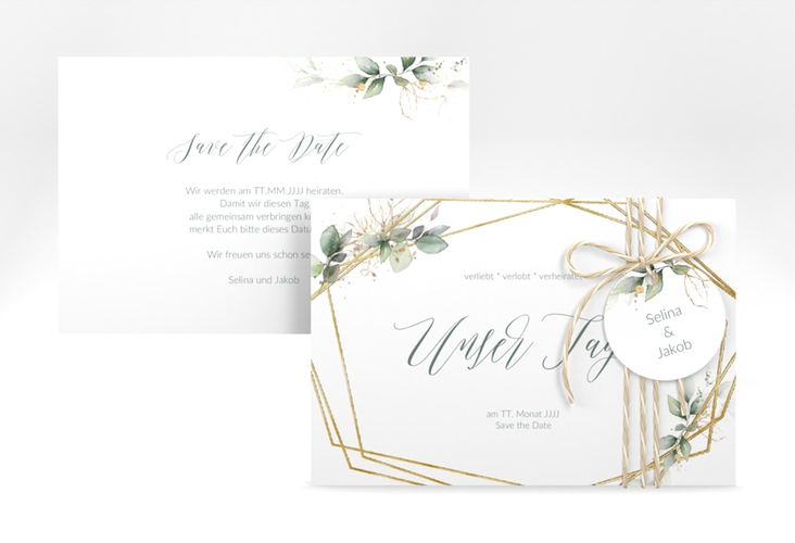 Save the Date-Karte Greenish A6 Karte quer gruen gold